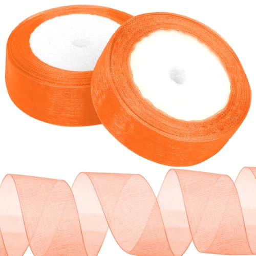 Tanstic 2Pcs 25 Yards x 1 Zoll Orange Organza Band Chiffon Band Transparent Bänder Transparent Chiffon Band Transparent Organza Band für Geschenkverpackung, Bouquet von Tanstic