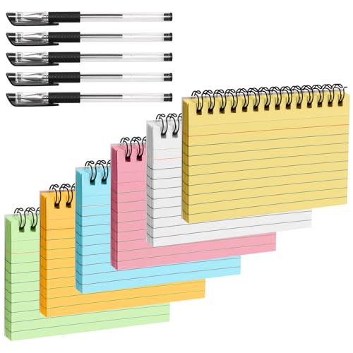 Tanstic 305Pcs Spiral gebundene Index Karten Kit, 3 x 5 Zoll 6 Farben regierte Index Karten Flash Karten Notizkarten, farbige Spiral Taschenkarten Notecards mit Stiften für Home School Office von Tanstic