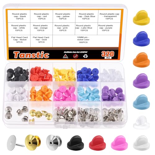 Tanstic 320Pcs(160 Sets) Rubber Pin Backs Kit, Colorful Lapel Pin Backings Locking Pin Backs Pin Keepers Butterfly Clutch Pin Backings with Blank Pins for Brooches Ties Hats Badges Replacement von Tanstic