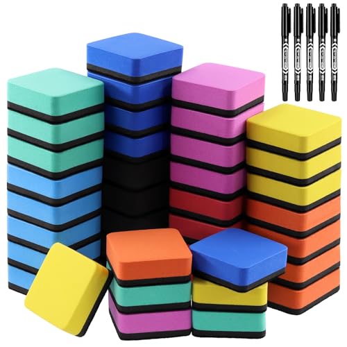 Tanstic 45Pcs Dry Erase Erasers with Dry Erase Markers Assortment Kit, Magnetic Whiteboard Eraser, Chalkboard Eraser Dry Eraser for Classroom Home Office(8 Colors, 2 x 2 x 0.78 Inch) von Tanstic
