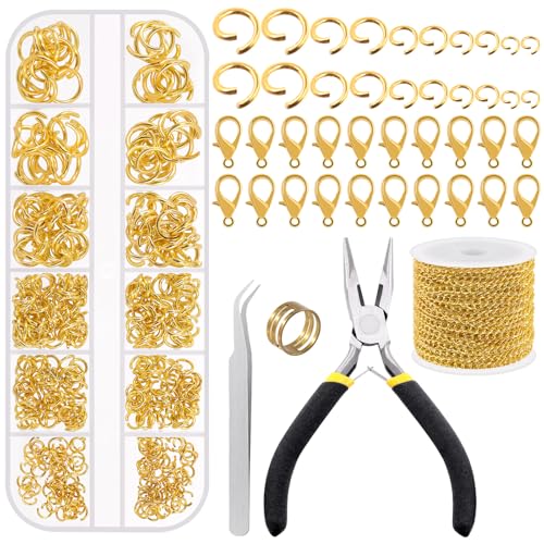 Tanstic 504Pcs 30 Feet Schmuck machen Ketten Kabel Link Kette Halskette Ketten Bulk mit Jump Rings und Lobster Clasps für Armband Halskette machen (Gold) von Tanstic