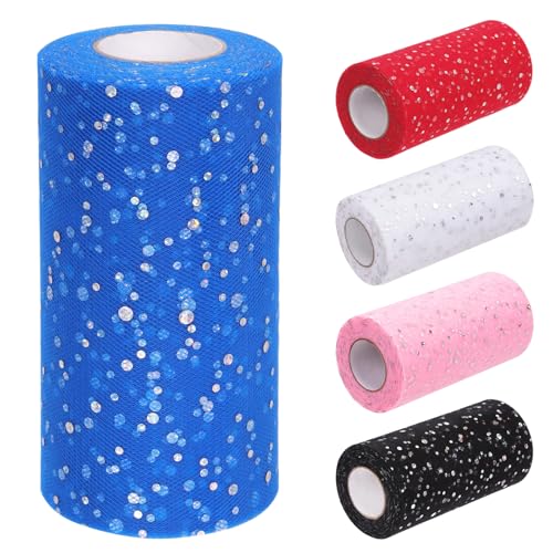 Tanstic 6 Zoll x 50 Yards (150 Fuß) Glitter Tulle Rollen Pailletten Tüll Stoff Glitter Tulle Stoffrollen für Hochzeit Geburtstag Geschenkverpackung (Königsblau) von Tanstic