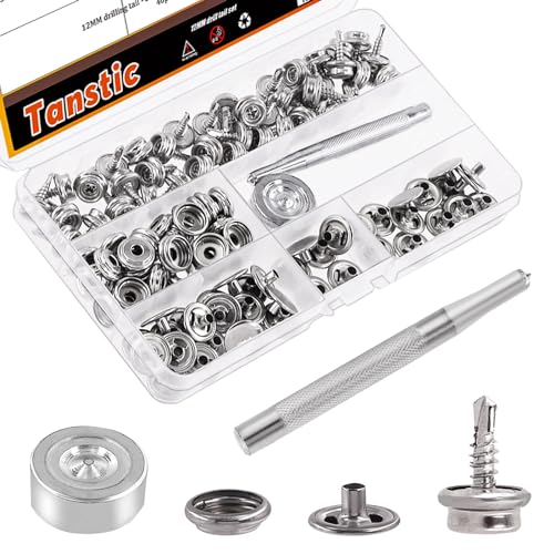 Tanstic 62Pcs(20 Sets) Stainless Steel Marine Canvas Snap Kit, Marine Grade Canvas and Upholstery Boat Cover Snap Button Fastener Kit with 2Pcs Setting Tool for Boat Cover Furniture von Tanstic