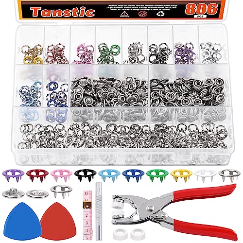 Tanstic 807Pcs(200 Sets) Snaps Buttons with Fastener Pliers Press Tool Kit, 9.5mm 10 Colors Metal Snap Fasteners with Fastener Pliers, Punch, Soft Ruler, Sewing Chalk for Sewing Crafting (Hollow) von Tanstic