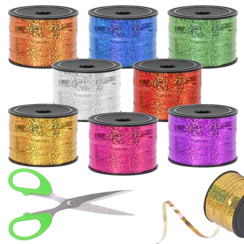 Tanstic 9Pcs glänzendes Curling Band Set, 800 Yards Total Metallic Ballon, Crimped Ballon Band String Ideal für Geschenkbox Verpackung, Party Geburtstag Dekorationen von Tanstic