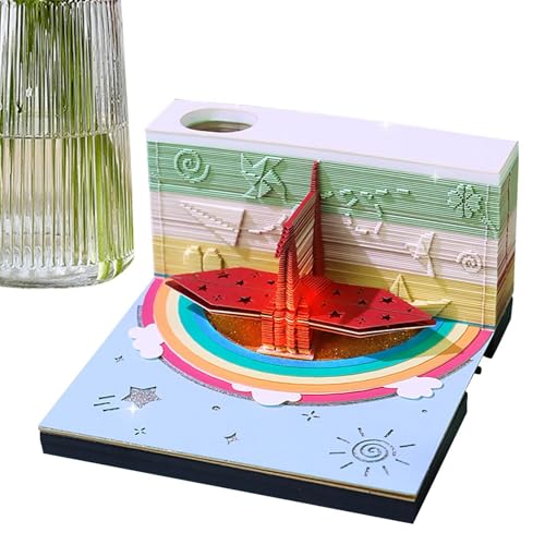 Time Piece-Kalender, 3D-Tischkalender 2025 | 3D-Kunstpapierkräne mit LED-Licht - Notizblock-Kalender, Papierkalender-Skulptur, Abreißkalender für Damen, Herren, Kinder von Tanxemery