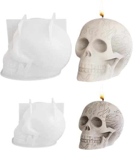 Silikonformen Kerzen Halloween Totenkopf Kerzenformen zum Gießen, 2 Stück Silikonform Gießformen Kerzen, Silikon Gießform für Mottoparty Cosplay Karneval Halloween Deko von TanyoKing