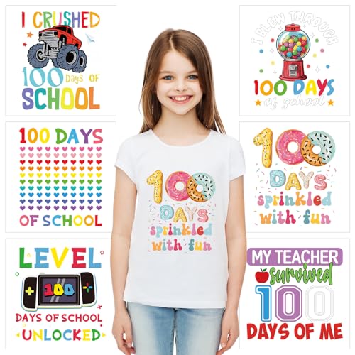 TaoBary 6 Stück DIY 100 Tage Schule Transfer Bügelbilder Einhorn Regenbogen Hitze Bügelbilder für Kleidung Waschbar Bügelaufkleber für DIY Kleidung Tasche Hut Handwerk Zubehör (Lustig) von TaoBary