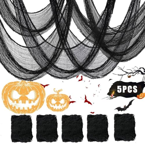 Halloween Deko Stoff, 5 Pack 183x76 cm Schwarz Halloween Netz, Schwarze Gruselige Stoffe, Halloween Party Deko, Halloween Decoration von TaoLiMuTX