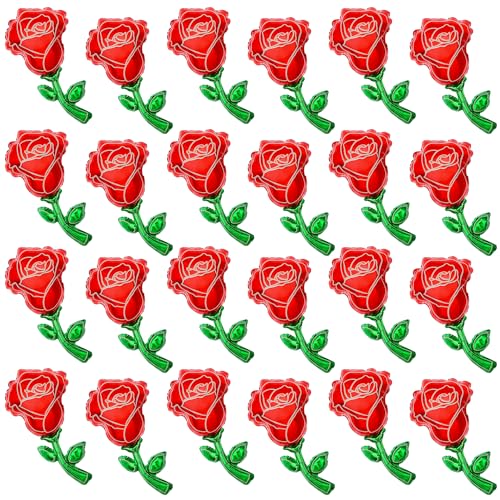 TaoQ C 24 Stück Valentinstag Rose Folie Ballons, 30 cm Rose Blume Form Ballons Rote Rose Aluminiumfolie Ballons für Valentinstag Party Dekorationen Baby Dusche Hochzeit Geburtstag Party Dekor von TaoQ C