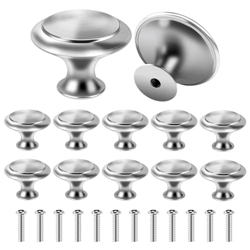 Taoduod 12 Stück Silber Schranktürknäufe 30mm Edelstahl Schubladenknöpfe Silber Runde Chrom-Türgriffe mit Schrauben Pilzform Edelstahl Zuggriffe Türgriff Satin Chrom Schublade Kleiderschrank Türgriffe von Taoduod