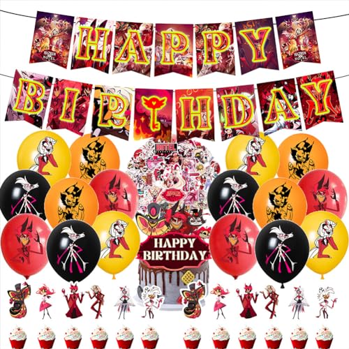 Hazbin Hotel Geburtstags Deko + Sticker Alastor/Angel Dust Party Deko Kinder Aufkleber Set, Cake Topper, Luftballons, Banner von Taoyuany