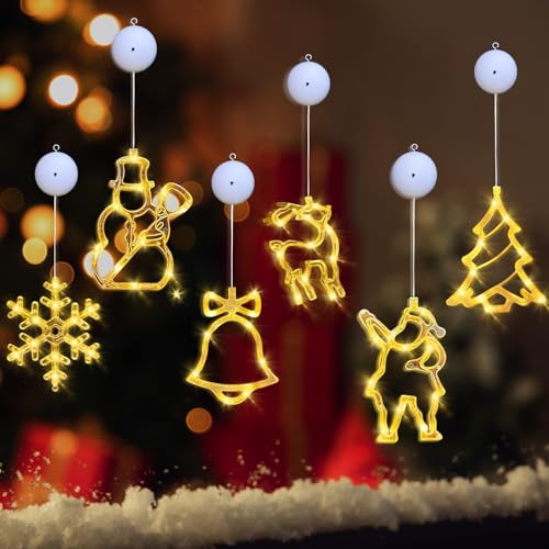 Taozoey 6 Stück LED Saugnapf Weihnachten Lichter, Fensterdeko Weihnachten, Fensterbeleuchtung Weihnachten, Lichterkette Innen Fenster, Weihnachtsdeko (Warmweiß) von Taozoey