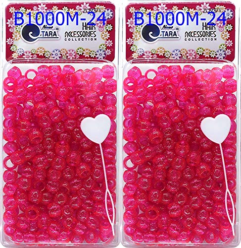 Tara Kunststoffperlen für geflochtene Haare, metallisch, 12 mm, 240 Stück in einer Packung (2 Stück, glitzerndes Rosa) von Tara