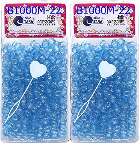 Tara Kunststoffperlen für geflochtenes Haar, metallisch, 12 mm, 240 Stück in einer Packung (2 Stück, glitzernd, L-Blue) von Tara