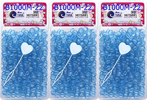 Tara Kunststoffperlen für geflochtenes Haar, metallisch, 12 mm, 240 Stück in einer Packung (3 Stück, glitzernd, L-Blue) von Tara