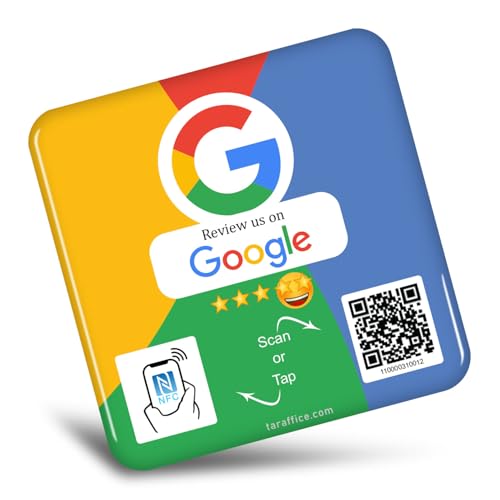 TARAFFICE NFC-Schild aus Epoxidharz, Google Review, QR-Code-Schild, Google Review (evtl. nicht in deutscher Sprache), 5-Sterne-Bewertung, kompatibel mit iPhone & Android, englisch (4 x Farben) von Taraffice