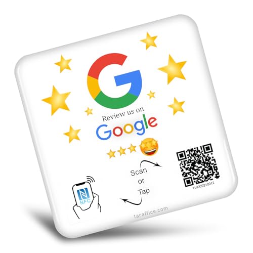 TARAFFICE NFC-Schild aus Epoxidharz | Schild mit Sozialem QR-Code Google Review | Erhöhen Sie Ihre Bewertungen Google 5 Sterne sofort | kompatibel mit iPhone & Android (weiß) von Taraffice