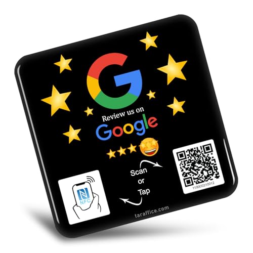 TARAFFICE NFC-Schild aus Epoxidharz | Schild mit sozialem QR-Code Google Review | Erhöhen Sie Ihre Bewertungen Google 5 Sterne sofort | kompatibel mit iPhone & Android (Schwarz) von Taraffice