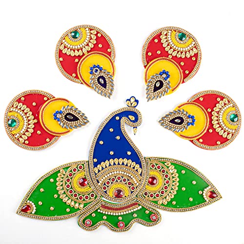 Floor Rangoli Acryl, handgefertigt, traditionelle indische Wohnkultur für Diwali, Festival, Hochzeit, Party, Wand, Innendekoration und Geschenk, Größe 30,5 cm (1 Pfau) von Tarini Gallery