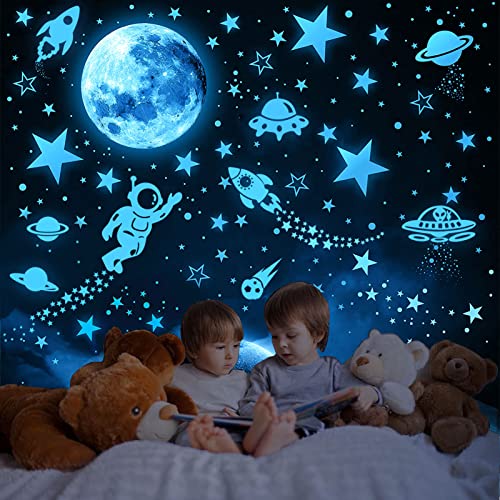 Glow in The Dark Stickers 1199pcs Luminous Sterne Moon Rocket and Planets Wall Stickers for Ceiling Or Walls,Glow Brighter and Longer Perfect for Girls Boys Kids Bedroom Wiving Room Decoration von Tarklanda