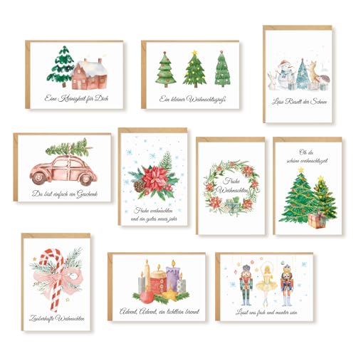 Tarklanda Weihnachtskarten mit Umschlag Set (10 Stück), A6 Klappkarten für Weihnachten, Karten Weihnachten, Christmas Postkarte mit Umschlägen für Deine Weihnachtsgrüße für Familie Freunde Kunden von Tarklanda