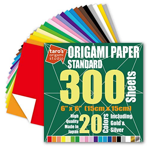 Taro's Origami Studio, Standard, 15.2 cm, einseitig, 20 Farben, 300 Blatt, quadratisch, hochwertiges japanisches Papier für Anfänger (Gold und Silber im Lieferumfang enthalten), hergestellt in Japan von Taro's Origami Studio