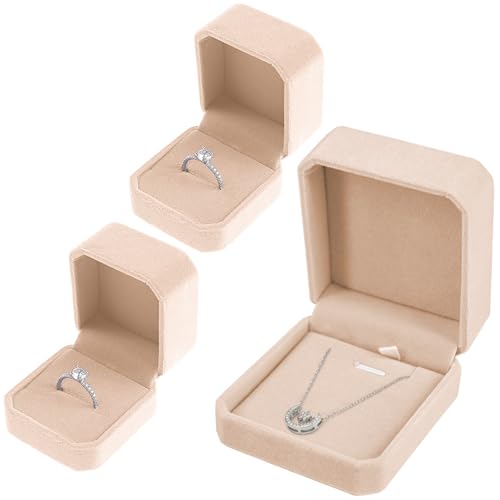 Tarocat Samtringe Ohrringe Etui Anhänger Boxen, Ringschachtel, Halskett Box, Samt Ring Box, Samt Halskett Box (Beige) von Tarocat