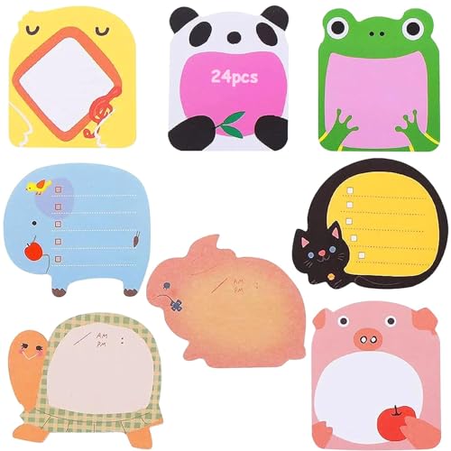 24 Paket Kleine Blöcke für Kinder Bunt Cartoon Tiere Haftnotizen Mitgebsel Haftnotizen Klebezettel Tier Design Süße Sticky Notes für Party Taschen Füller Kinder Geschenke von Tashce