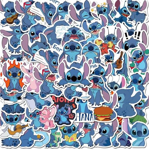 100 Stück Stitch Sticker Set,Wasserfest Vinyl Stitch Aufkleber,Anime Cartoon Graffiti Lilo & Stitch Aufkleber,Kinder Sticker Set für Skateboard Laptop Koffer Fahrrad Helm Bottle Scrapbooking Motorrad von Tashce