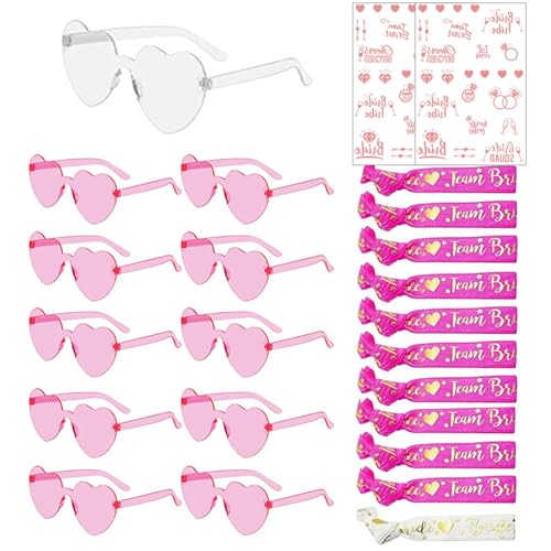 Tashce 24-Stück Braut- und Brautjungfern Jga Deko-Set - Herz-Sonnenbrille, Armbänder und Aufkleber für Junggesellinnenabschied und Brautparty - JGA Accessoires für Frauen von Tashce