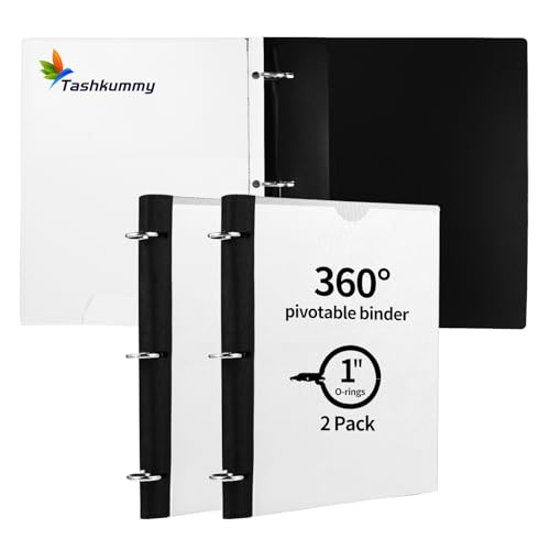 Tashkummy Um 360 Grad drehbarer Ordner, 3-Ringbuch, 2,5 cm, 2 Stück, flexibler Ordner, 3 Ringe, faltbarer Drei-Ringbuch, Weiß von Tashkummy