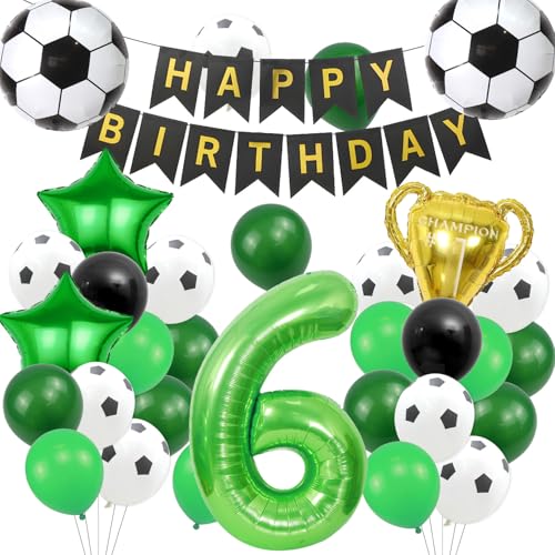 Taskicraft Fußball 6 Geburtstag Deko - Fussball Deko Geburtstag Kinder 6 Fussball Luftballon 6. Geburtstag Grün Luftballon 6 Jahre Junge Fußball Geburtstags Luftballon Girlande Deko 6.Geburtstag Party von Taskicraft