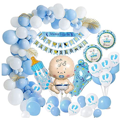 Tassety Babyparty Dekorationen Junge, Baby Shower Blau Luftballons Set, Baby Shower für Junge, It's a Boy Baby Shower Banner von Tassety