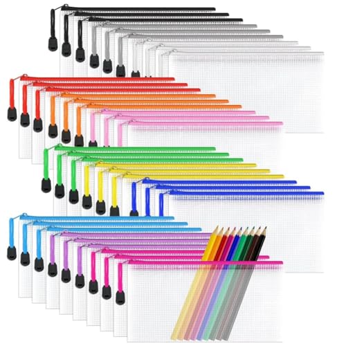 Tassety Dokumententasche aus Netzstoff, mehrfarbig, PVC, wasserdicht, Reise-Aufbewahrungstasche für Schulbedarf, 36 Stück, 12 Farben von Tassety