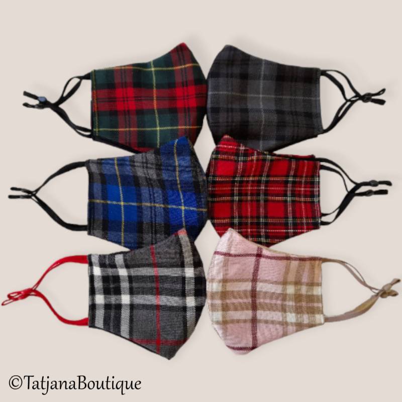 Gesichtsmaske Mit Nasendraht, Atmungsaktiv Waschbar Wiederverwendbar, Tartan Unisex Teens Frau Männer Gesichtsmaske, Baumwolle Uk von TatjanaBoutique