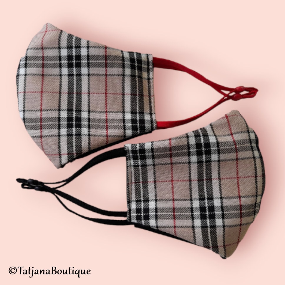 Gesichtsmaske Mit Nasendraht, Unisex Gesichtsmaske, Atmungsaktiv Waschbar Wiederverwendbar, Rot Beige Schwarz Teens Frau Männer Tartan Uk von TatjanaBoutique