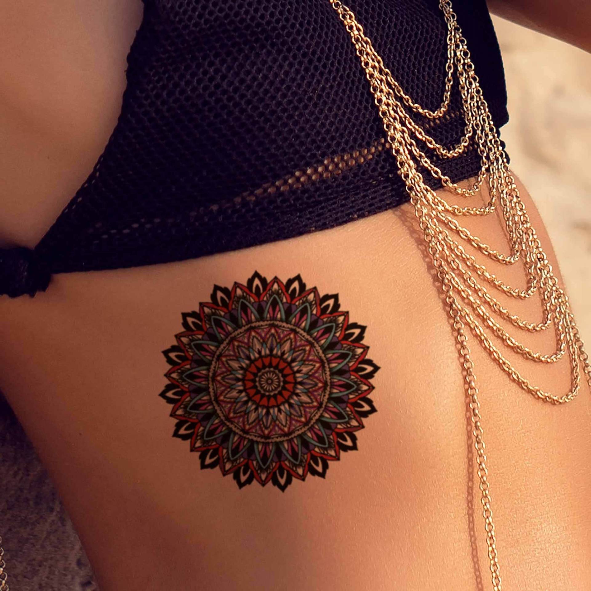 Temporäres Tattoo Für Männer Und Frauen, Buntes Mandala, Exklusives Handgezeichnetes Mandala Temporäres von TattooYourStyle