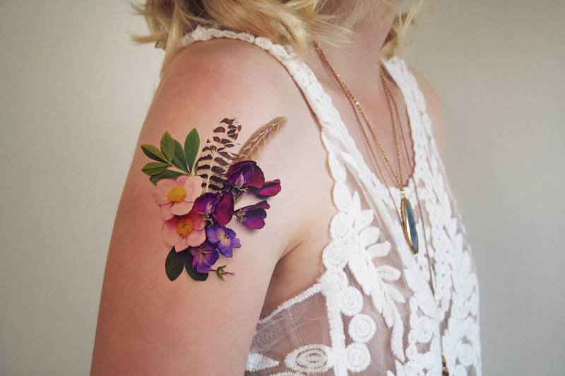 Blumen Temporäres Tattoo | Florales Boho Schmuck Feder Geschenk von Tattoorary