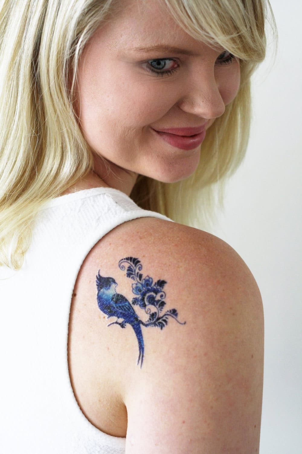 Delfter Blauer Vogel Temporäres Tattoo | Delft Blau Blumen Boho Etwas Blaue Hochzeit von Tattoorary