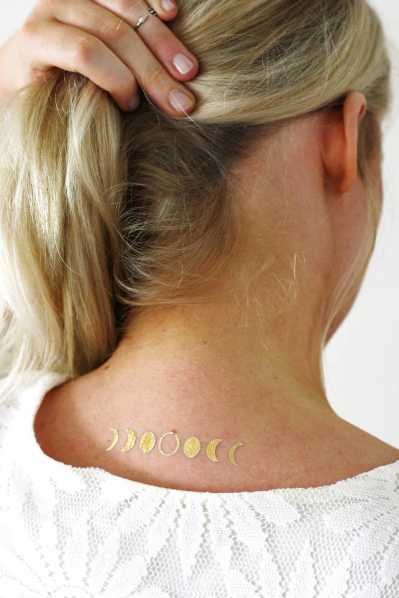 Gold Und Silber | Weiße Mondphase Temporäres Tattoo Boho Mond Goldtattoo Festival Geschenk von Tattoorary