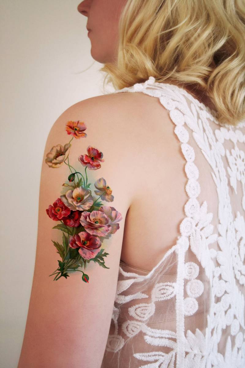 Großes Vintage Blumen Temporäres Tattoo | Boho Fake von Tattoorary