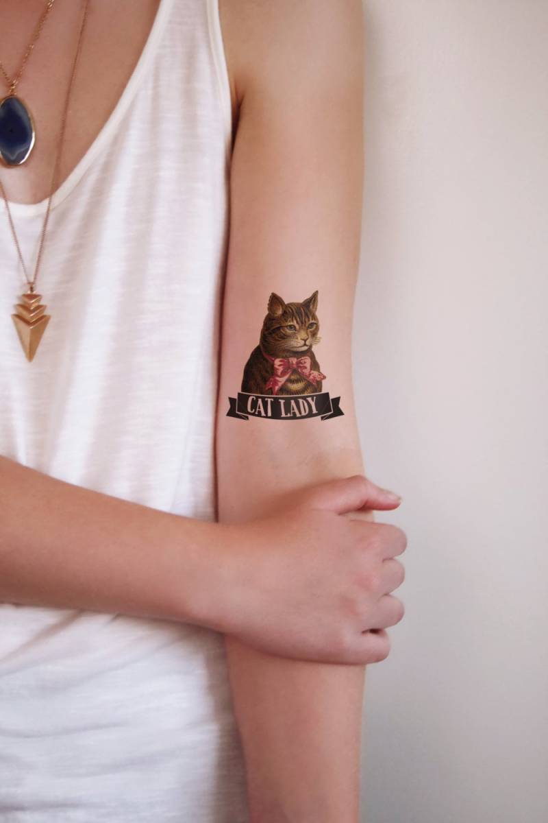 Katzendame Temporäres Tattoo | Katze Katzen Dame Geschenkidee Accessoire Schmuck von Tattoorary