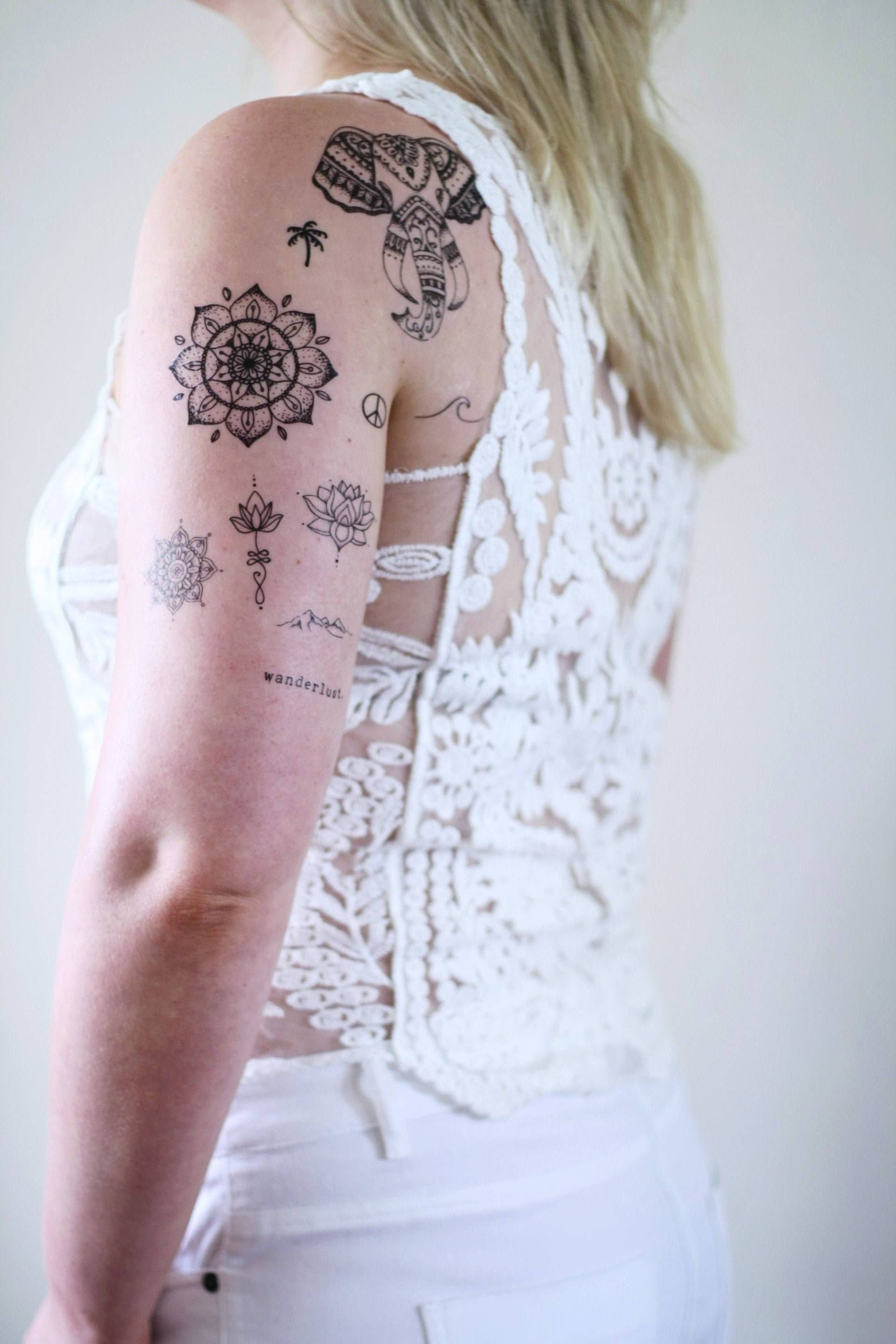 Schwarz Weiß Boho Temporäres Tattoo Set | Temporäre Tattoos Schwarz Festival Geschenkset von Tattoorary