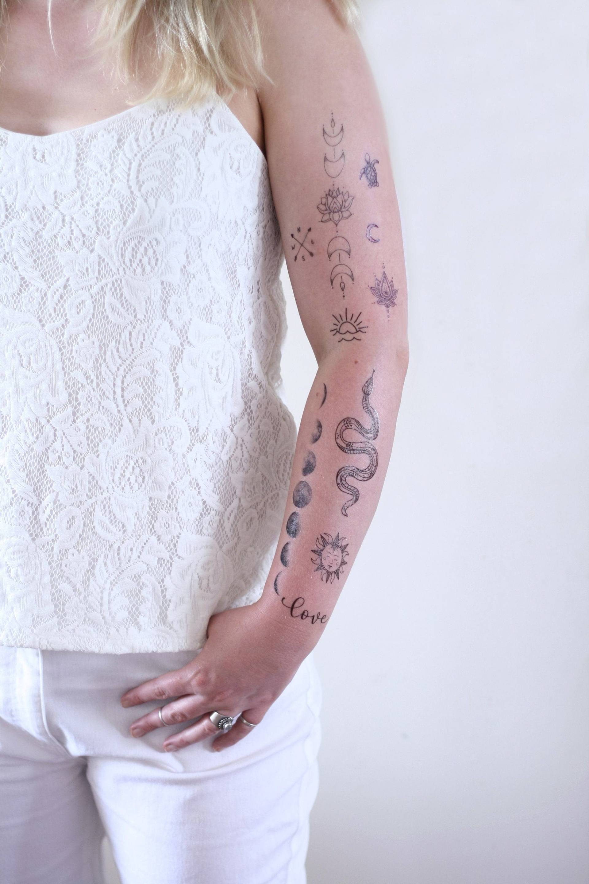 Schwarz Weiß Boho Temporäres Tattoo Set | Temporäre Tattoos Schwarz Festival Geschenkset von Tattoorary