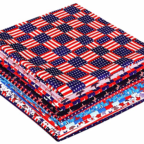 10 Stück Independence Day Stoff Vourth of Juli Stoff Amerikanische Flagge Muster Stoff Amerikanische Flagge Stern Polyester Stoff für DIY Handwerk Patchwork Dekoration (50 x 50 cm) von Tatuo