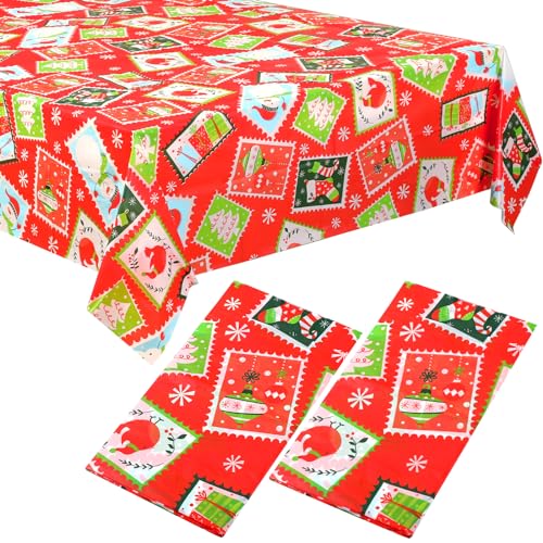 2 Stück Weihnachten Tischdecken 137 x 229 cm Rote Stechpalmen Weihnachten Rechteckige Tischdecke wasserdichte Weihnachtliche Party Tischwäsche für Winter Zubehör (Schneemann, 54 x 90 Zoll) von Tatuo