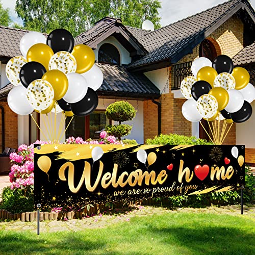 36 Stück Welcome Home Banner Dekoration Set, großer Stoff We Are So Proud of You Banner mit 35 Stück Latexballons für Einsatz Rückkehr Party Supplies Militär Armee Homecoming (Herzstil) von Tatuo