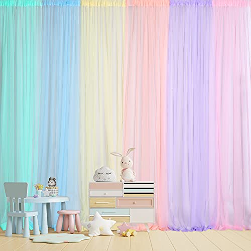 6 Farben Regenbogen Hintergrund Vorhänge Tüll Party Kulisse Vorhänge Bunte Durchsichtige Paneele Vorhänge für Baby Dusche Tür Fenster Schlafzimmer Klassenzimmer Kinderzimmer (blau, orange, grün) von Tatuo