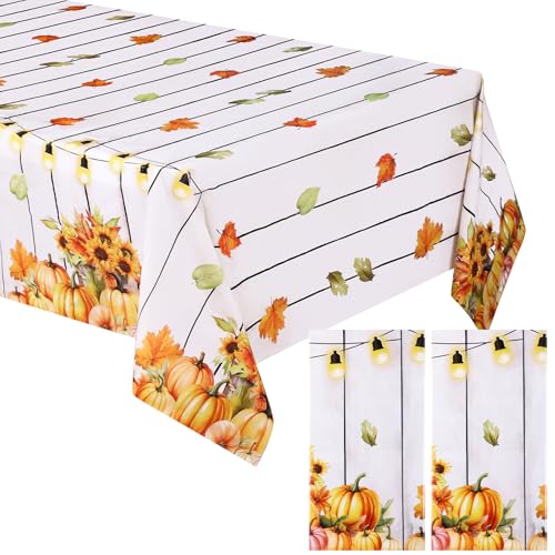 Tatuo 2 Stück Herbst Party Tischtuch 137 x 274 cm Herbst Tischdecken aus Kunststoff Kürbis Sonnenblumen Ahornblätter Tischwäsche Herbst Tischdeko Außenbereich Rechteckig Herbst Erntedankfest Deko von Tatuo